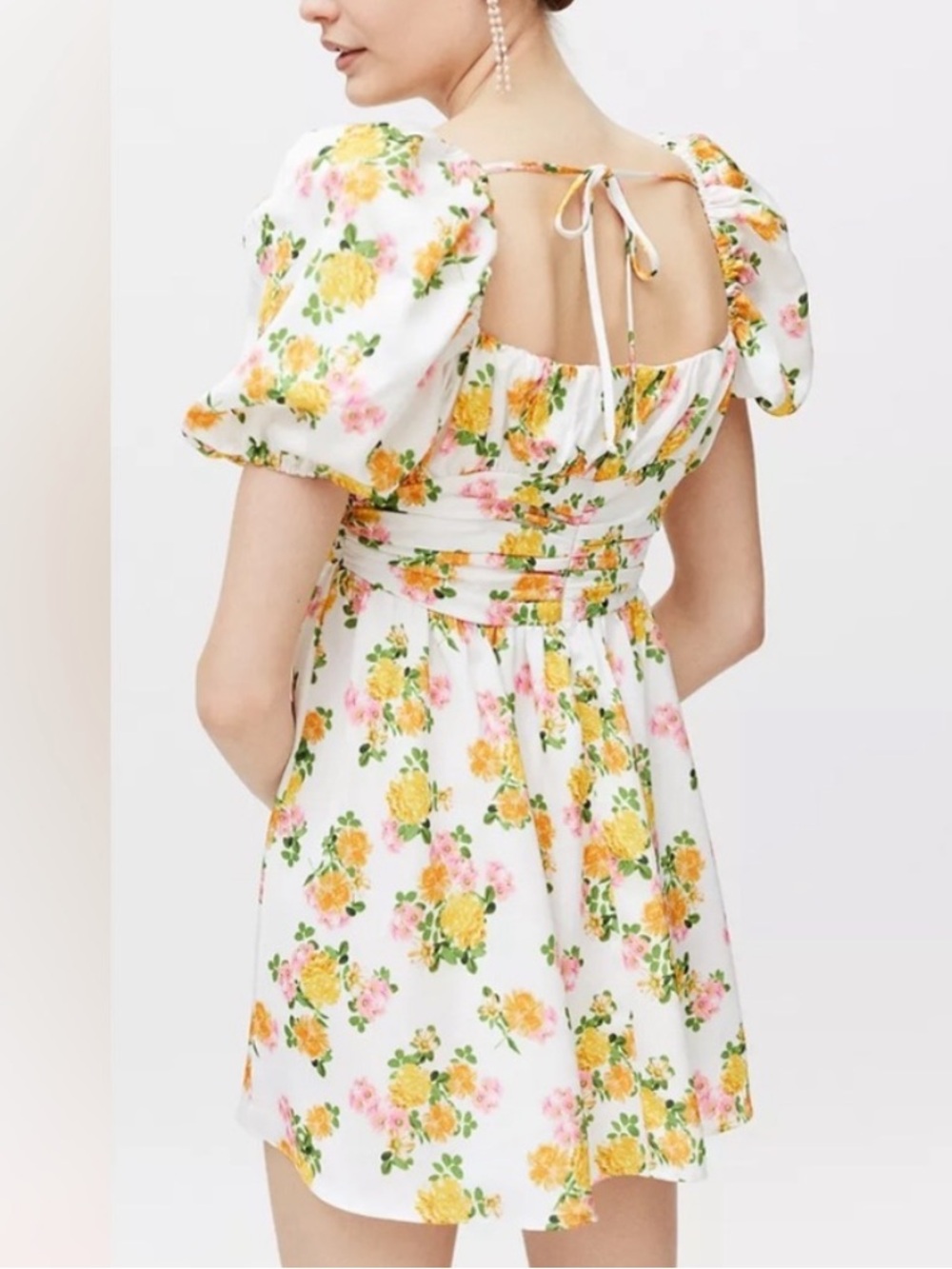 For Love And Lemons White Floral Puff Sleeve Mini Dress - Picture 4 of 4